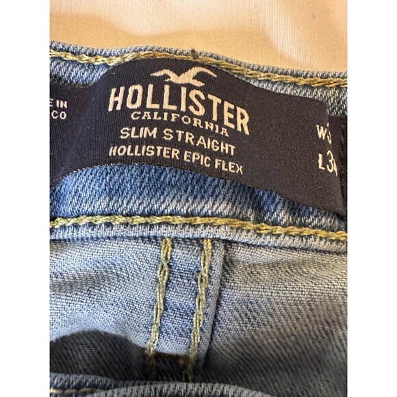 Hollister Mens Slim Straight Epic Flex Jeans 32x34  light wash 5-Pocket Design - Picture 2 of 8